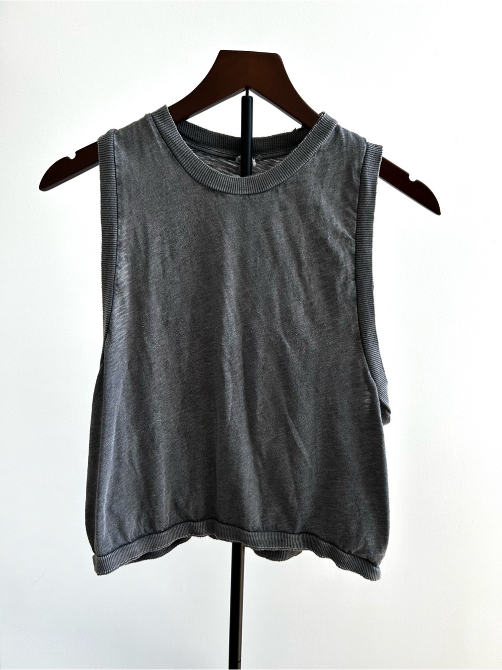 Free People Gray Ribbed Muscle Tee
